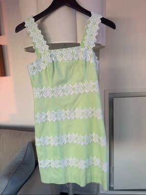 Lilly Pulitzer Lime Green and White Floral Appliqué Midi Dress